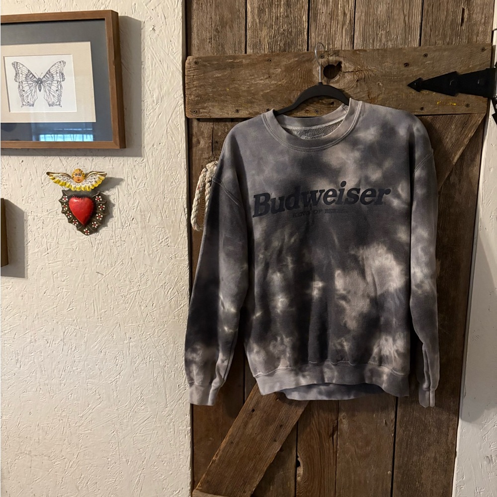 Budweiser Black and Gray Men's Crewneck Sweater